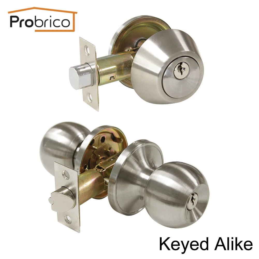 Probrico Round Stainless Steel Keyed Alike Entrance Door Lock With One