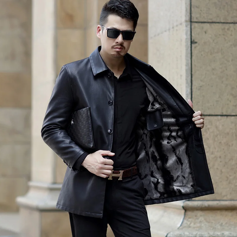 

8882 New Fashion Men Autumn&Winter Clothing Genuine Leather Overcoat Men's Leather Jacket Men's Coat
