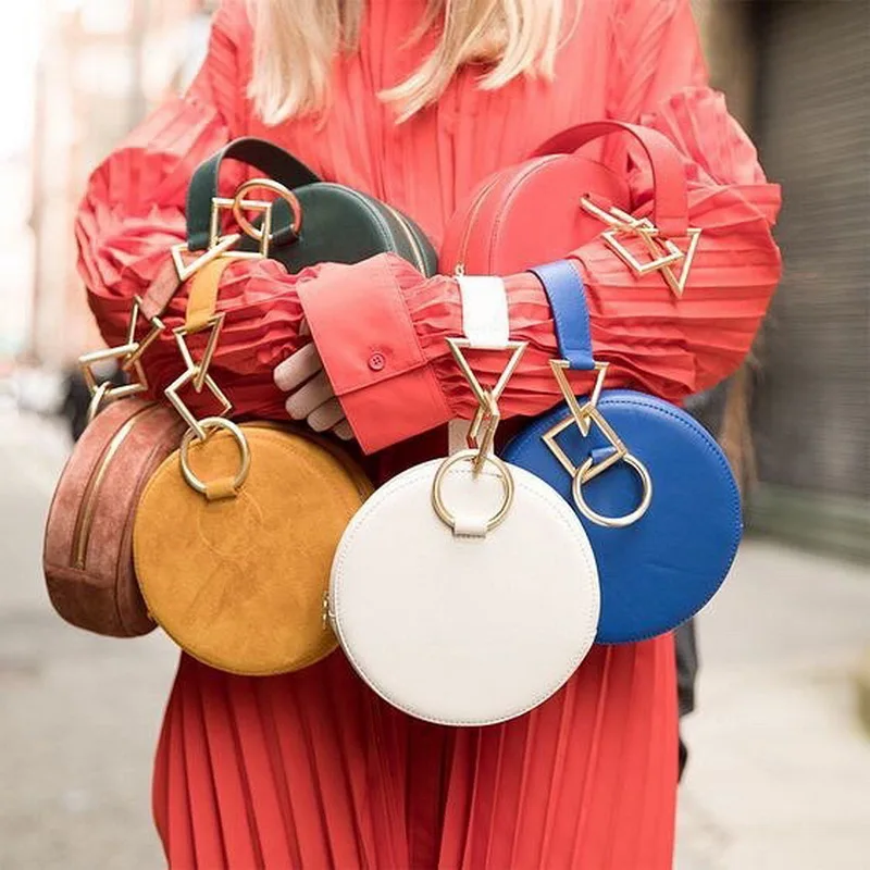 

Suede Cutch Chic Women Design Bags Round Circle Box Bags For Lady Portable Geometric Hardware Hand Wrist bag Tiny Shoulder Bags