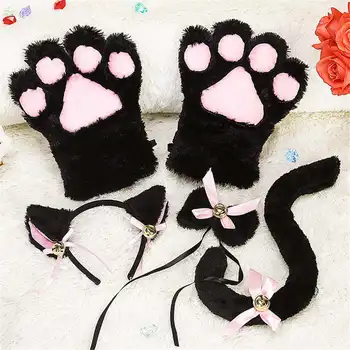 

1 Pair Women Girls Cute Cat Kitten Paw Claw Warm Gloves Soft Anime Cosplay Plush for Halloween purim Party Accessories gift