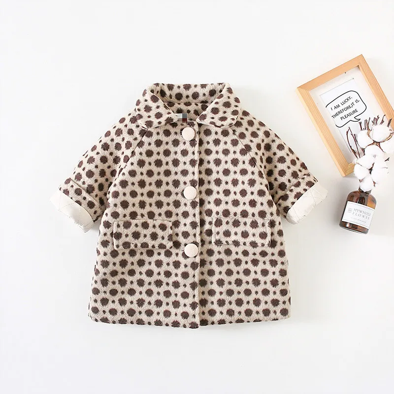 

Girls Winter Leopard Wool Coat Children Fashion Thick Coat Warm Baby Girls Long Length Outerwear for 1 2 3 4 5 Years Clothing