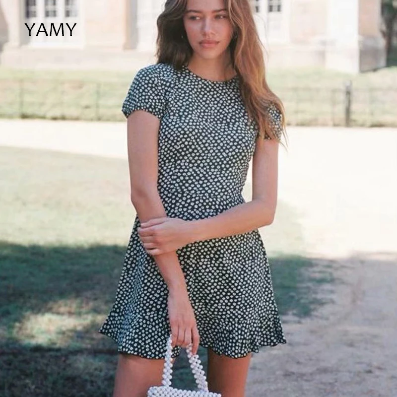 

Green Bohemian Floral Dress for Women Puff Sleeve Womens Satin Party Dress Vestidos Korean Fashion Ladies Vintage Beach Dress