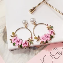 Круглые цветы простые милые серьги для молодых девушек с ушками для ногтей темперамент личности длинные стильные серьги