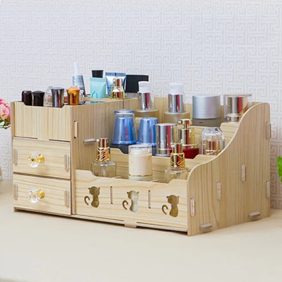 HH382500CS2 DIY многофункциональная деревянная настольная коробка для хранения косметики Органайзер Чехол косметический деревянный ящик для хранения Контейнер - Цвет: HH382500CS2