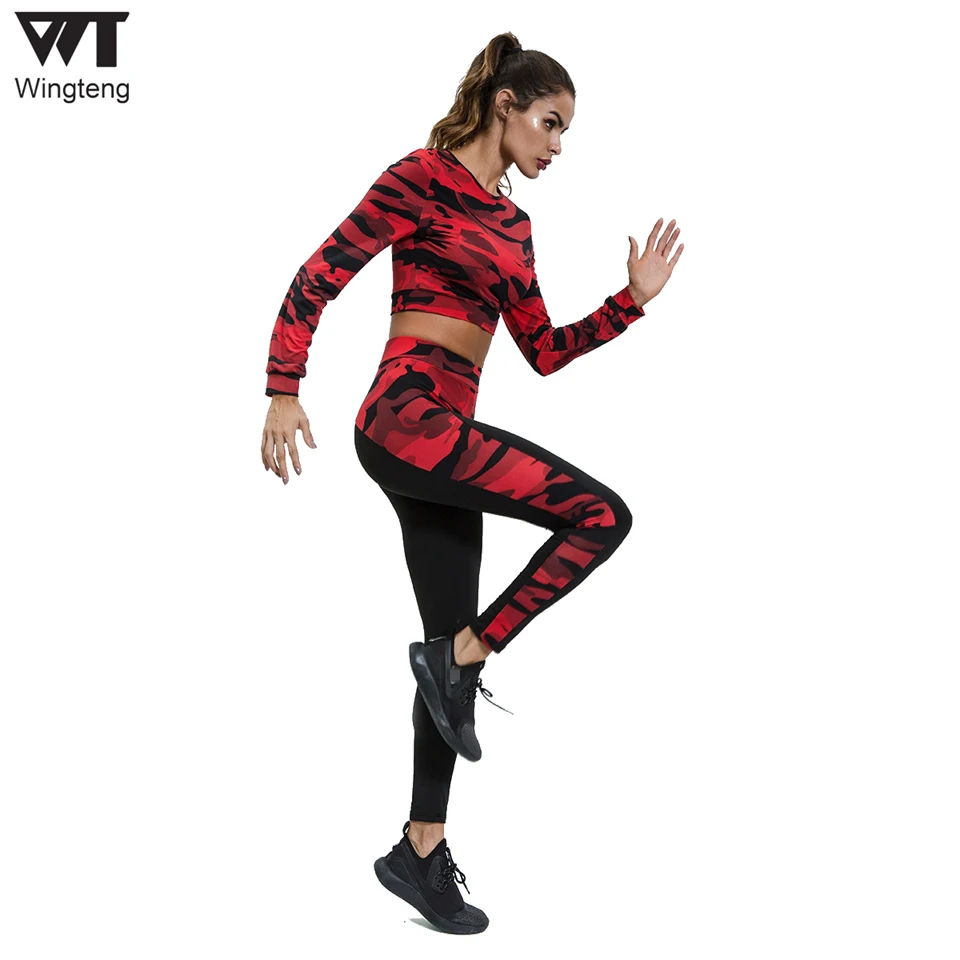 Long sleeves 2 piece sets Yoga Pants fitness legging sport suit women