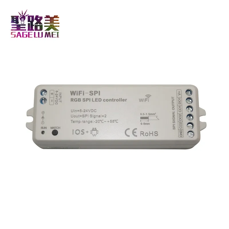 

DC5V-24V RGB SPI WiFi LED Controller Support WS2811 WS2812B TM1809 TM1812 LPD6803 WS2801 UCS1903 TLS3001 IC LED Pixel Strip Tape