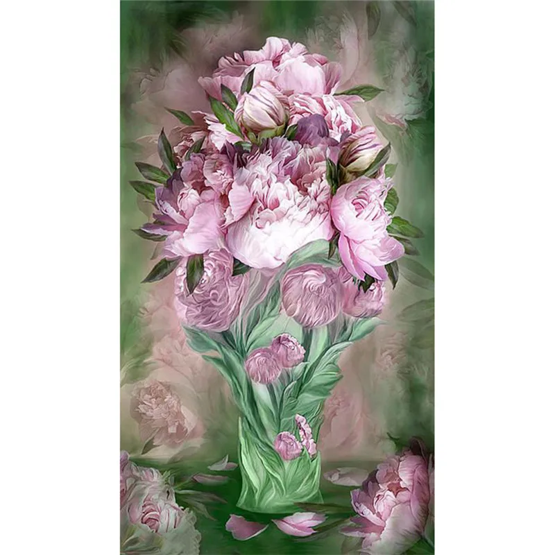 

DIY 5D Diamond Painting Full Drill Round Colorful Pink Flowers Diamond Embroidery Patterns Home Decoration Stitch Mosaic