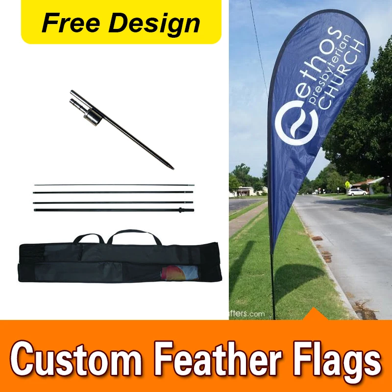 Free Design Shipping Double Sided Inground Spike Teardrop Flags Banners Signs Advertising Feather Pole Custom | Дом и сад