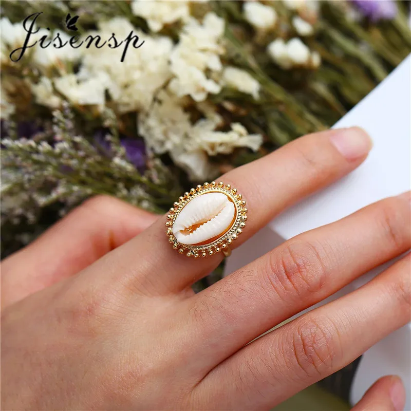 

Jisensp Fashion Jewelry Handmade Beach Shells Ring for Women Girls Natural Style Shell Ring Party Gift anillos para hombre