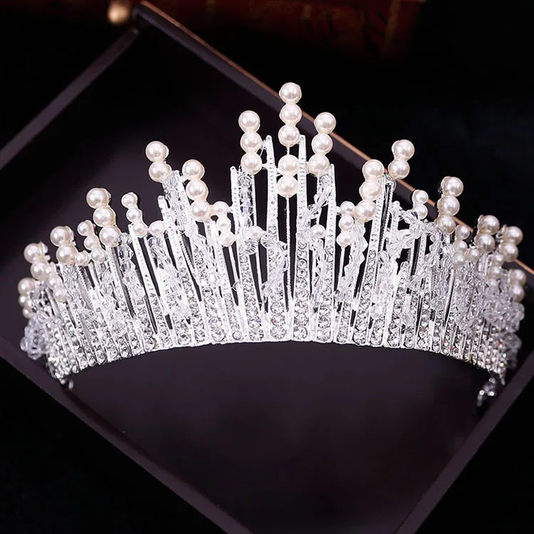 Vintage Multilayer Silver Crystal Pearl Tiara Crown Wedding Hair Accessories Bridal Party Headbands