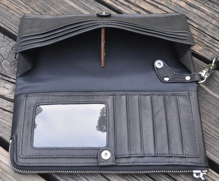 Мужской кожаный черный длинный стиль кошелек кожа молния кошелек сумка высокого качества кошелек 3018