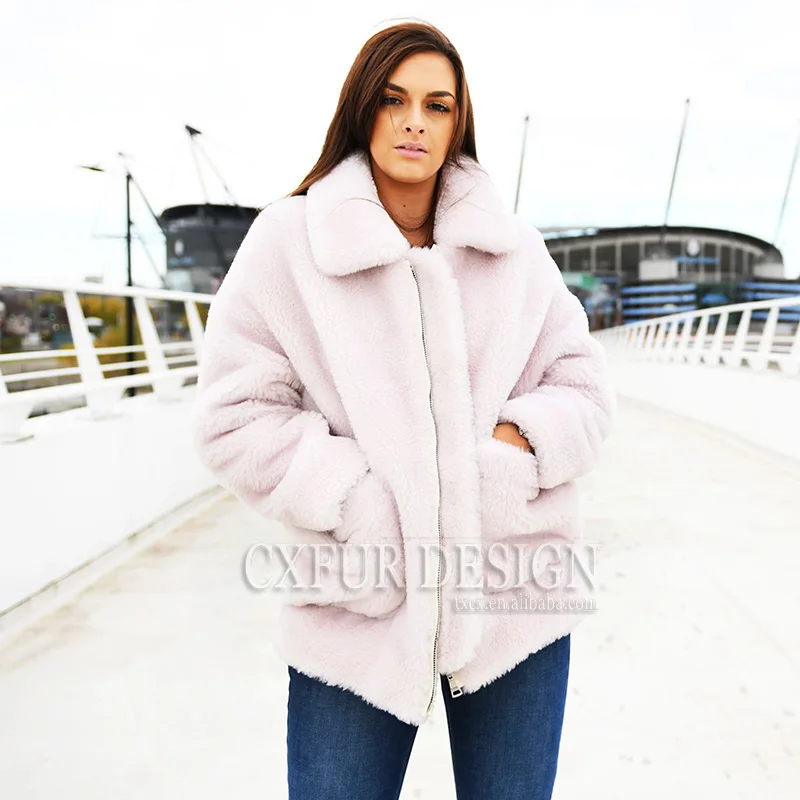 

CX-G-T-02A High Street Women Winter Warm Fur Sheep Wool Outwear Teddy Coat