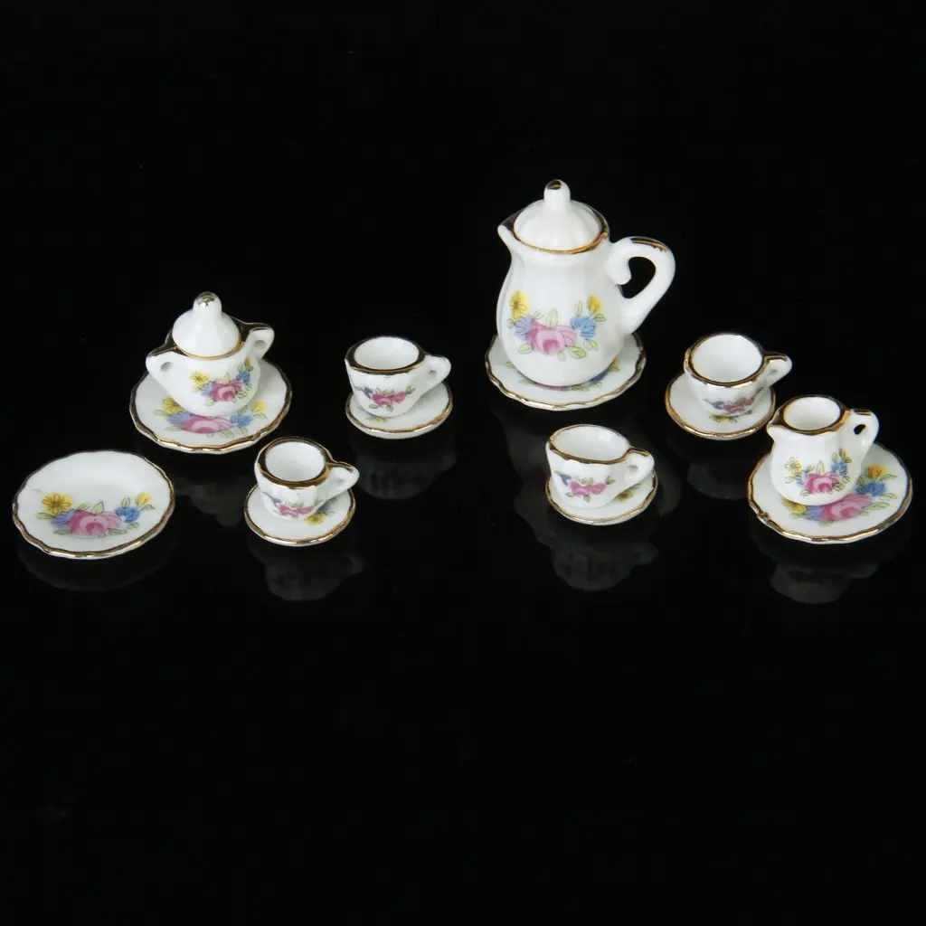 MACH 15 шт. миниатюрный кукольный домик Фарфоровая столовая посуда Чайный набор посуды Подставка под кружку с цветочным узором