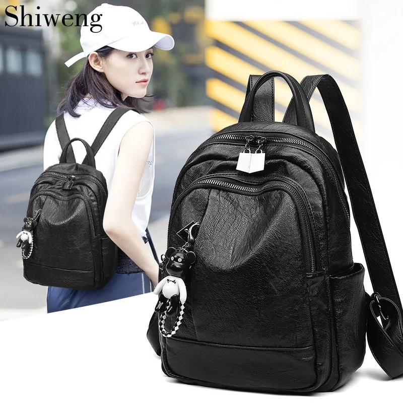 

shiweng 2019 Fashion Women Backpack Leather Backpacks for Girls Female woman Shoulder Bag Ladies Travel Backpack Bags