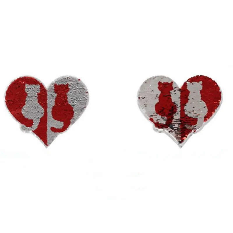 

Clothing girl Sequin love patches Reversible change color Red cat Up and Down Flip Patch for clothes stranger things Stickers
