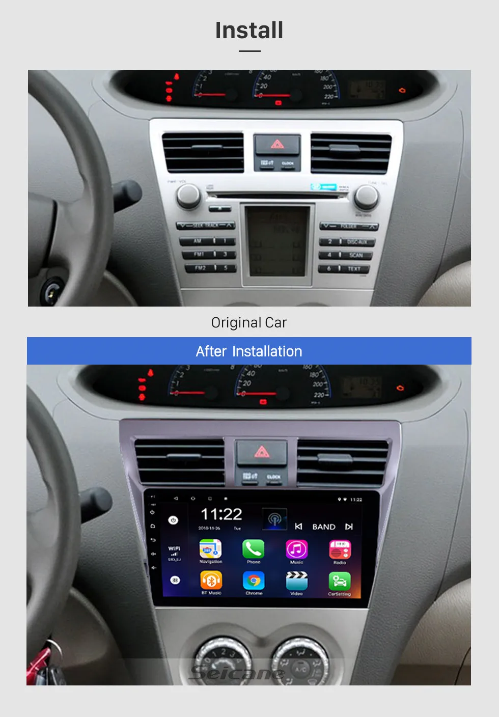 Excellent Seicane 2din Car Multimedia Player For 2007 2008 2009 2010 2011 2012 Toyota VIOS Android 8.1/7.1 GPS Navigation Support RDS TPM 2