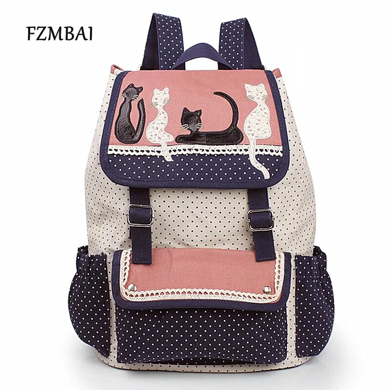 

FZMBAI fashion women backpack multicolor cat backpack high quality lady canvas backpack travel Bags