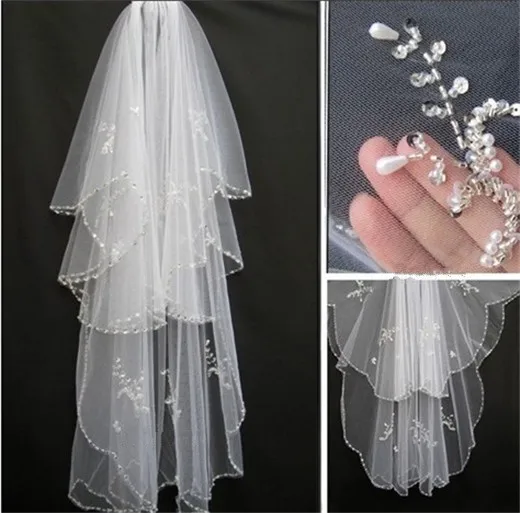 

bridal veil 2017 New hotsale veils for bride Edge crystal beaded wedding veil Veus de noiva cathedral wedding veil