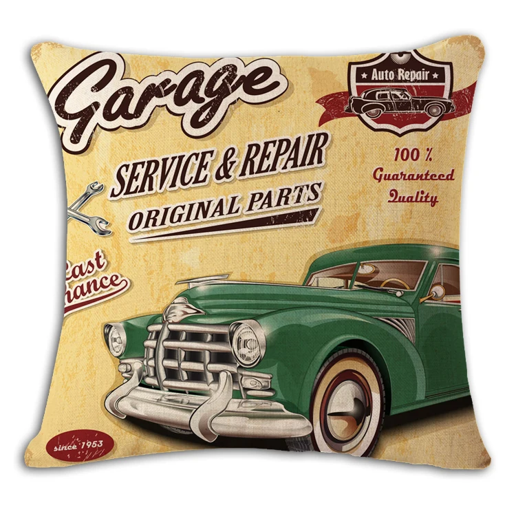 Cartoon Antique Car Cushion Cover Print Linen Affection Sofa Car Seat Family Home Decorative Throw Pillow Case Housse De Coussin