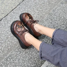 

Embossed Luxury Lady Pumps Shoes Woman Floral Lace-Up Platform Footwear Shoes Handmade Genuine Leather New Female High Heel Shoe