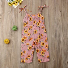 Одежда для маленьких девочек на бретелях с подсолнухом, комбинезоны с принтом, полосатые комбинезоны без рукавов, милая Одежда для девочек, праздничный наряд, лето