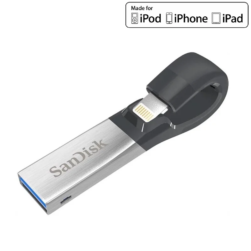 Новый SanDisk USB 3,0 Ixpand Флешка 128 ГБ 64 ГБ 32 ГБ SDIX30N флэшки APPLE Lightning металлическая подвеска для iPhone, iPod, iPad