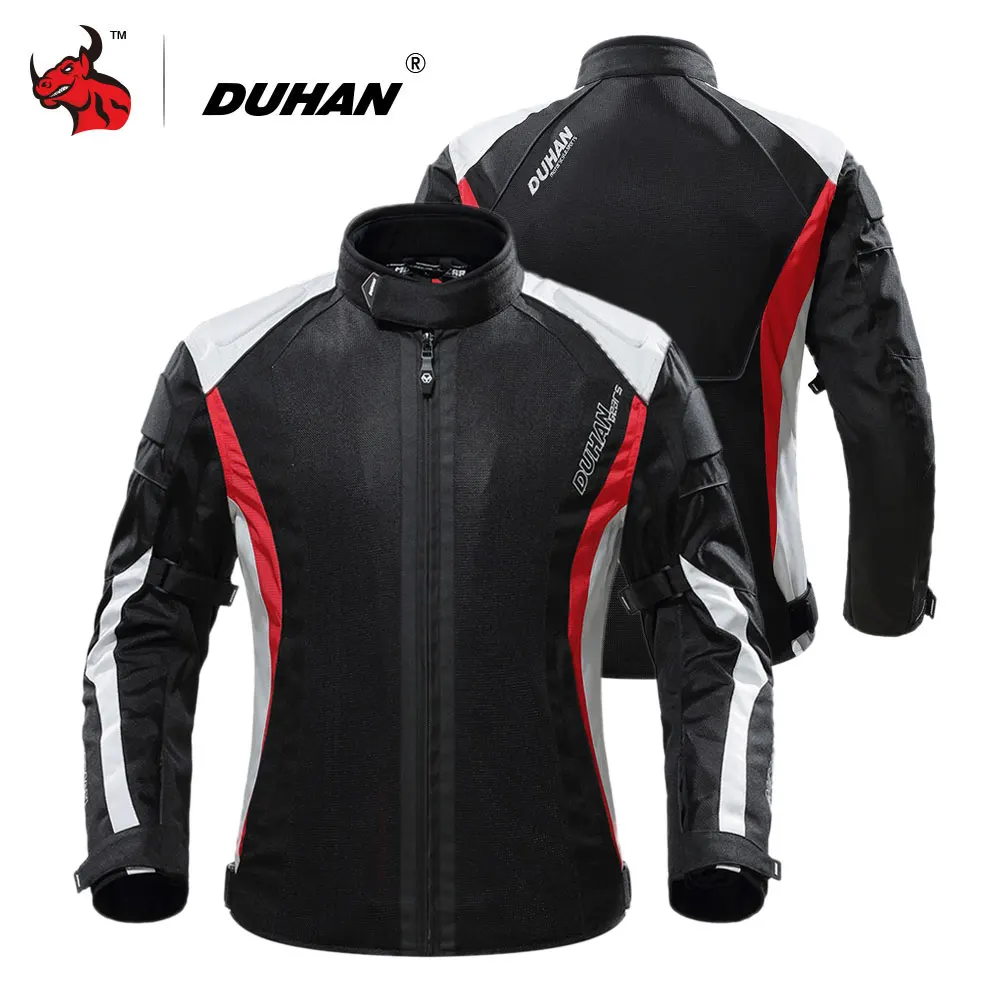 

DUHAN Motorcycle Jacket Men Breathable Racing Protective Gear Removable Protector Retro Summer Moto Jacket Riding Clothing Black