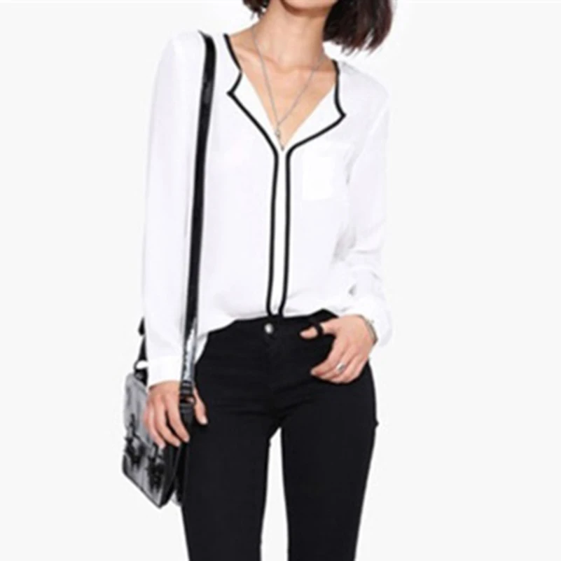

Loose Blouse Shirt Women Chiffon Office Lady V-neck Loose Shirt Striped Slim Womens Clothing Harajuku Blusas Mujer De Moda 2019