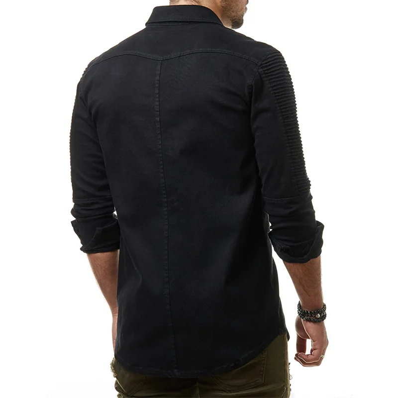 Spring autumn 2018 New Men Shirt Long Sleeve Male Shirt Cotton Solid color Fold Mens Shirts Casual Slim Fit Men coat black 3XL