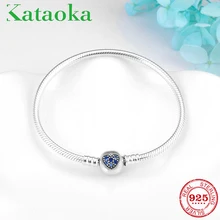 Вечная любовь, женские браслеты, 925 пробы, Серебряное сердце, проложенный синий циркон, гибкие браслеты, цепочка из змеиных костей, модное ювелирное изделие