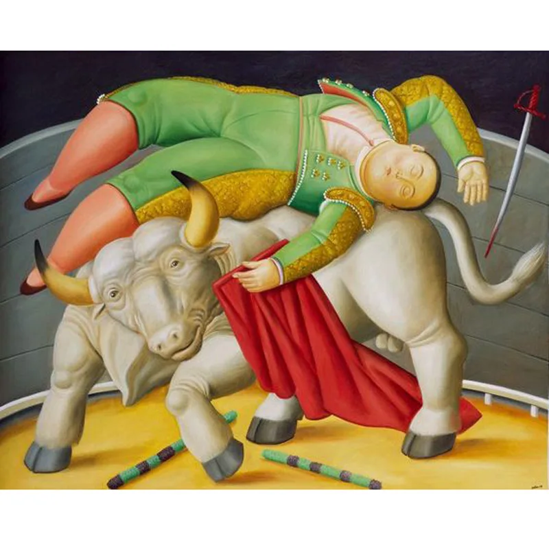 มือทาสีBullringศิลปะสมัยใหม่ที่มีคุณภาพสูงเฟอร์นันโดBoteroผ้าใบภาพวาดสีน้ำมันห้องนั่งเล่นห้องโ...