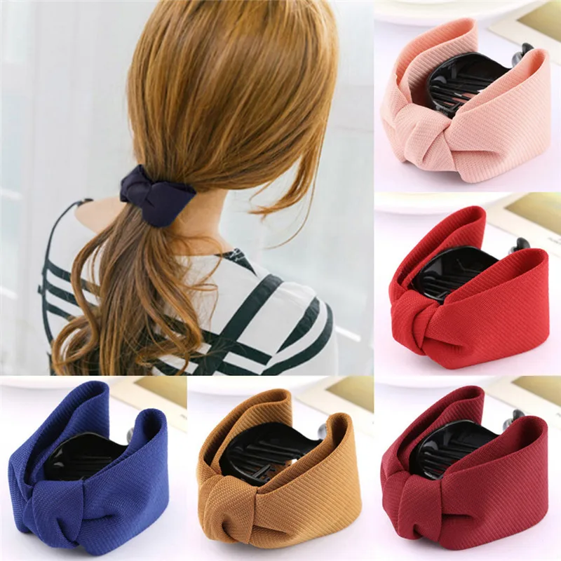 Hair Claw Crab-Clips Hair-Accessories Ponytail Hold Korean Women Elegant Girl Bow Fabric