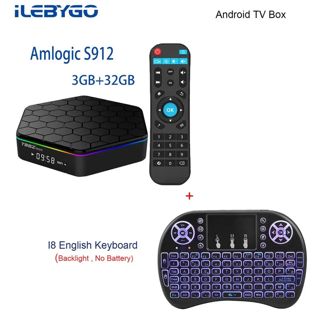 ТВ приставка Ilebygo T95Z Plus Android 3 Гб/32 ГБ Amlogic S912 Восьмиядерный Android 7,1 ТВ приставка 2,4G/5 ГГц WiFi BT4.0 4K ТВ приставка - Цвет: 3G 32G with I8 B