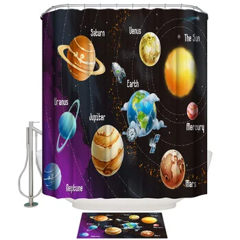 

Cartoon Solar System Shower Curtain Bath Sets With Rugs Bathroom Mat With Shower Curtain Bathroom Decor Set Waterproof Indoor