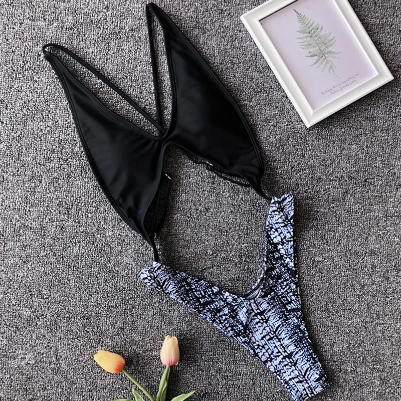 Kaufen Neue 2019 V ausschnitt One Piece Badeanzug Frauen Hohe Bein Cut Bademode Weibliche Leopard Monokini Sexy Badende aushöhlen Bade anzug schwimmen