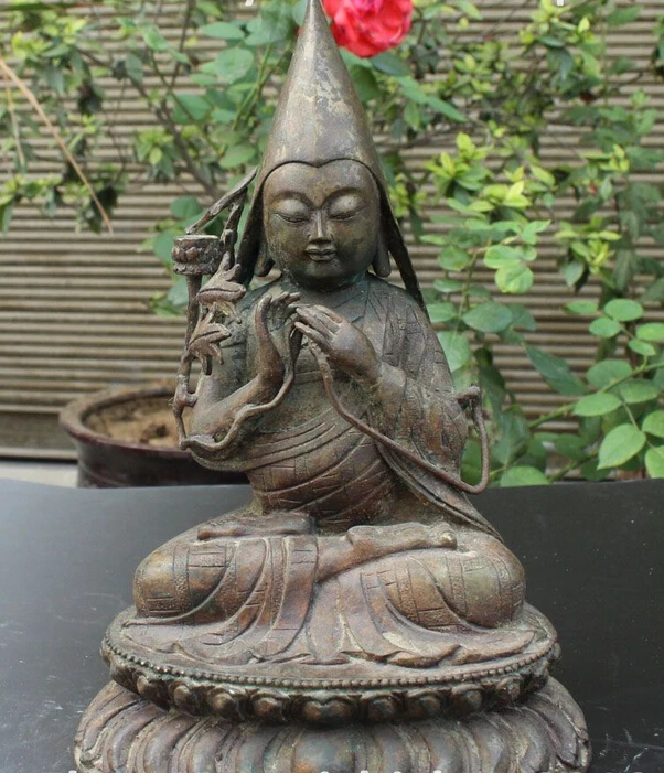 12/" Antique Tibetan Buddhism hand painting copper gilt Tsongkhapa Buddha statue