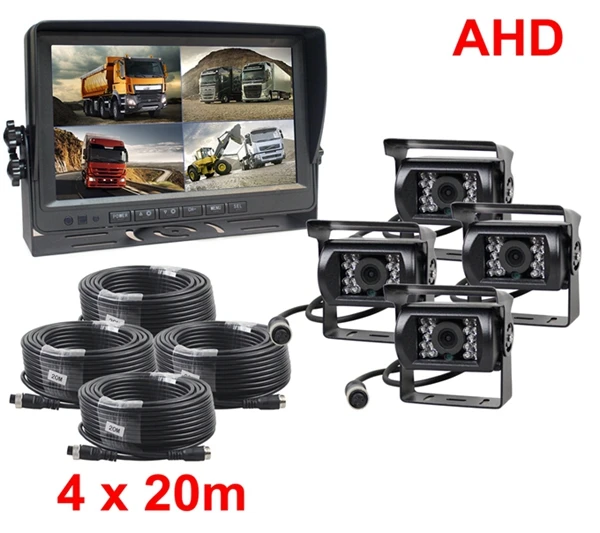 DIYKIT AHD 9 дюймов Сплит QUAD Автомобильный Монитор 960 P AHD ИК ночного видения камера заднего вида водостойкая с SD картой видео запись - Название цвета: 4 x 20m