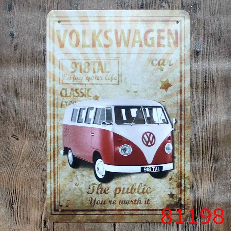 Валксваген VW автобус винтажные металлические знаки Настенный декор Дом Бар Металлические Картины Искусство 20*30 см