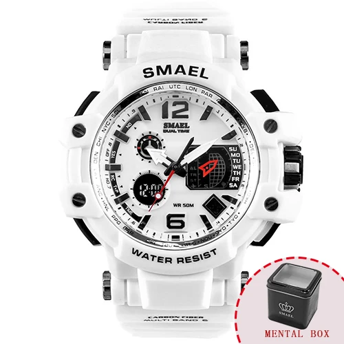 Белые часы для мужчин, водонепроницаемые SMAEL, спортивные часы для мужчин, цифровые часы, модные мужские часы, спортивные военные кварцевые наручные часы - Цвет: WhiteBox