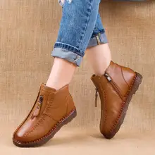 Г.,, Зимние ботильоны из натуральной кожи бархатная женская мягкая обувь на плоской подошве ручной работы Удобные повседневные Мокасины, женская обувь