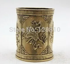 

Oriental Brush Pot Bronze Statue Sculpture Collectible Collection T094