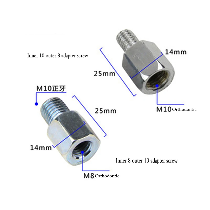 Винты адаптера зеркала заднего вида мотоцикла обратная правая левая резьба адаптер конверсионный винт удобные инструменты для автомобиля - Цвет: inner 10 outer 8