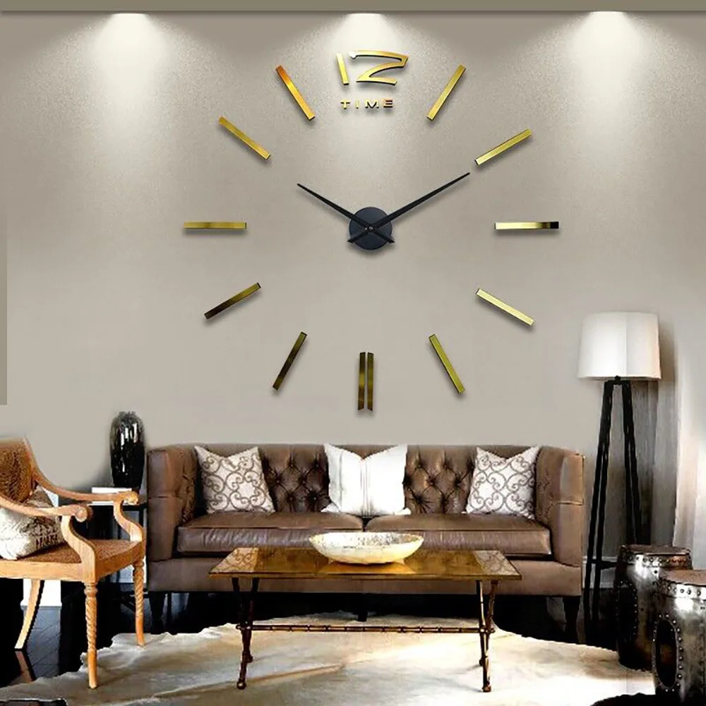3D настоящие большие настенные часы бросились зеркальные настенные стикеры Diy гостиная домашний декор светящиеся часы прибытие кварцевые большие настенные часы 5