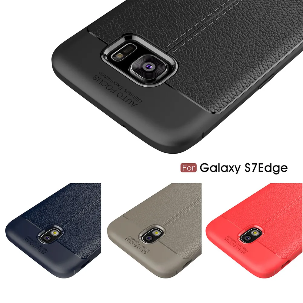 For Samsung Galaxy S7 Edge Phone Case Luxury PU Leather Soft TPU Silicone Shield Back Cover For