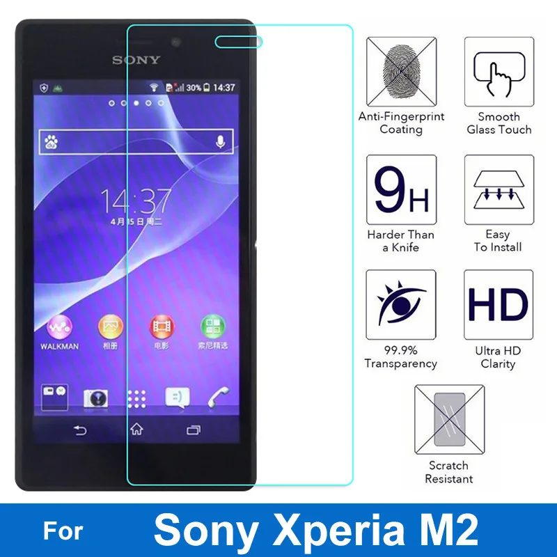 Защитное стекло закаленное 9H для Sony Xperia M2 S50h D2302 D2303 D2306 Dual Aqua D2403 D2406 | Мобильные
