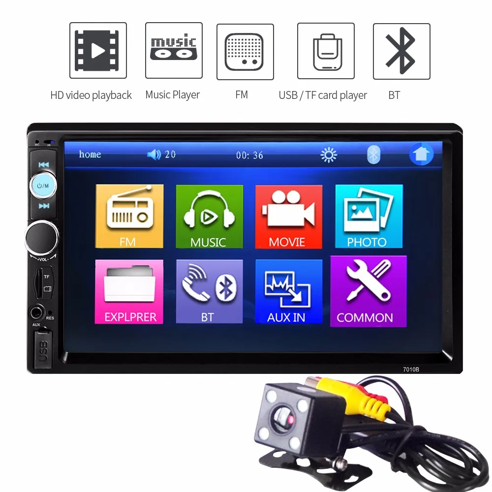 

7010B 440 x 240 resolution Car Audio Stereo Touch Screen 7 inch Car Audio Stereo MP5 Player For AUX TF USB FM Radio with Camera