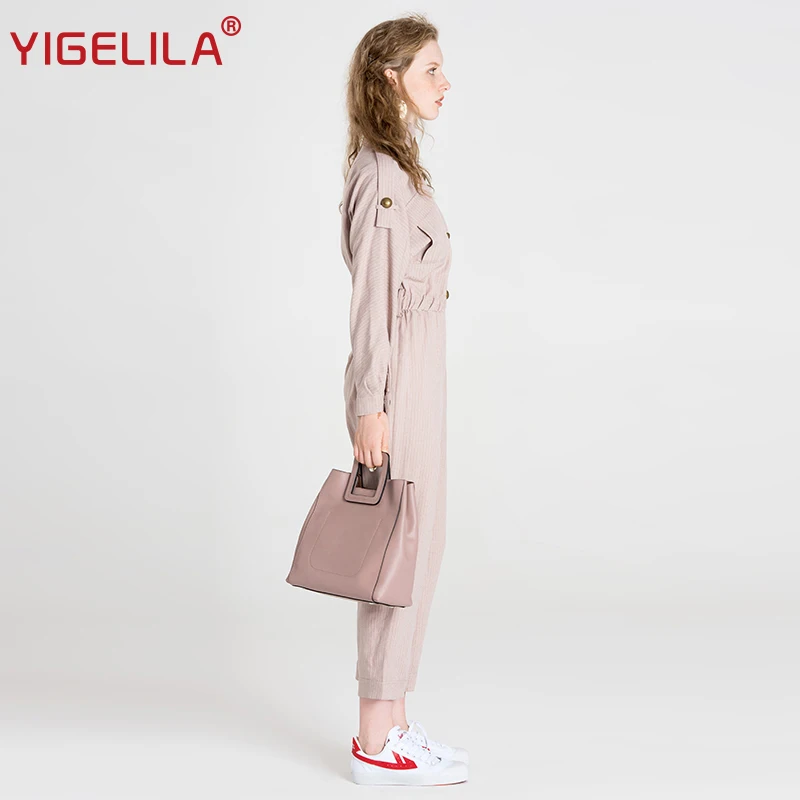 YIGELILA новейший женский розовый клетчатый комбинезон Модный повседневный Облегающий комбинезон с длинным рукавом и стоячим воротником 5533