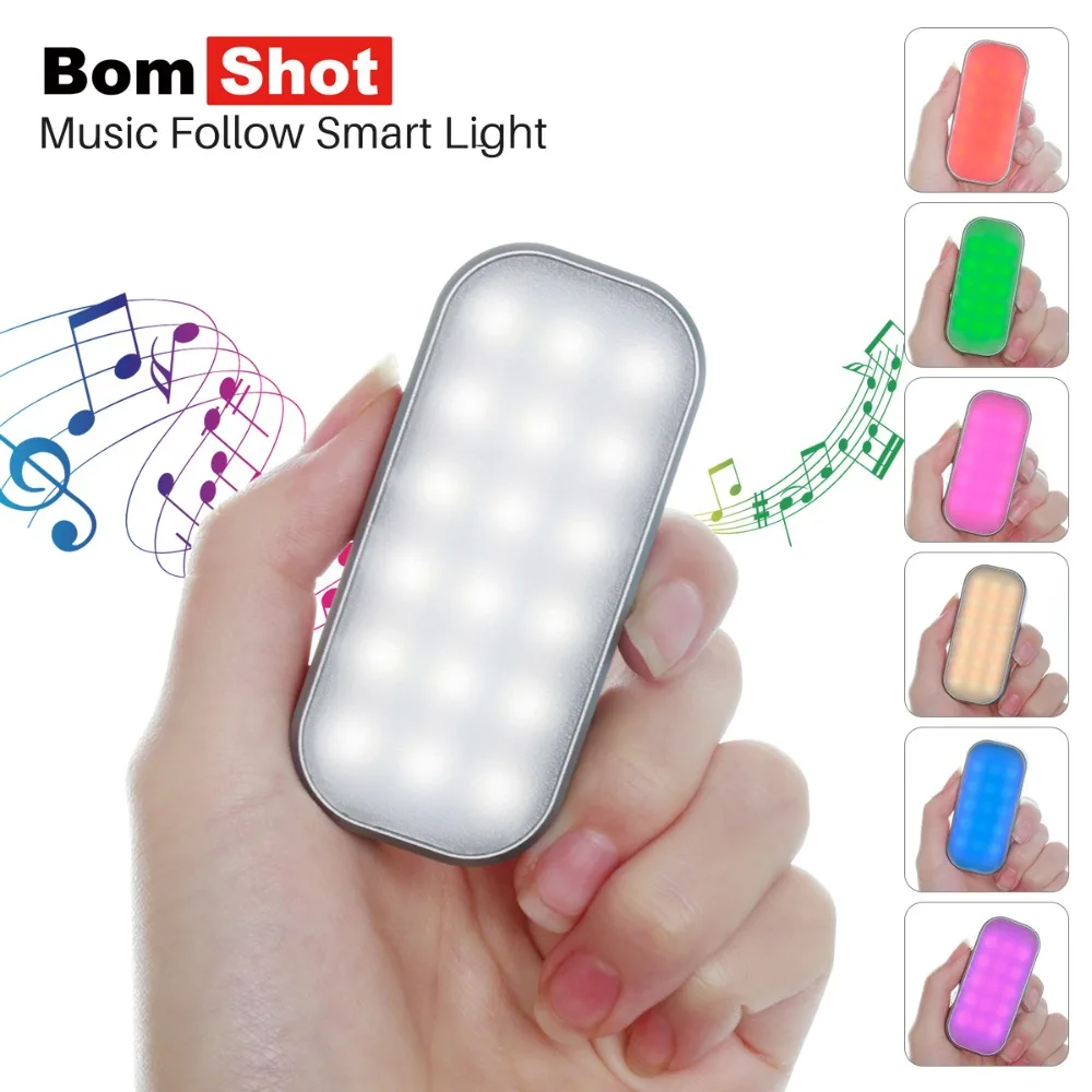 

BomShot Smart Music Follow Video Light 3200-5200K Dimmable RGB LED Video Phone Light Mini Photographic Lighting with 1/4 Screw