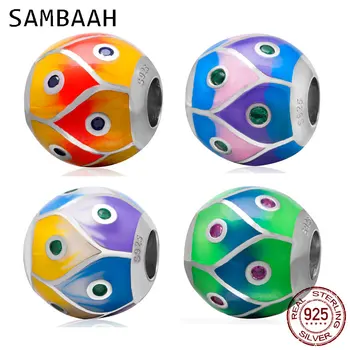 

Sambaah High Class Colorful Enamel Round Ball Charms 925 Sterling Silver Spring Beads for Original Pandora DIY Bracelet CWS0002