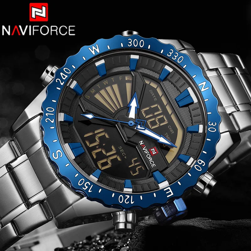 

Relogio Masculino NAVIFORCE Men Military Sport Watches LED Analog Digital Wristwatch Fashion Male Stainless Quartz Clock 9136